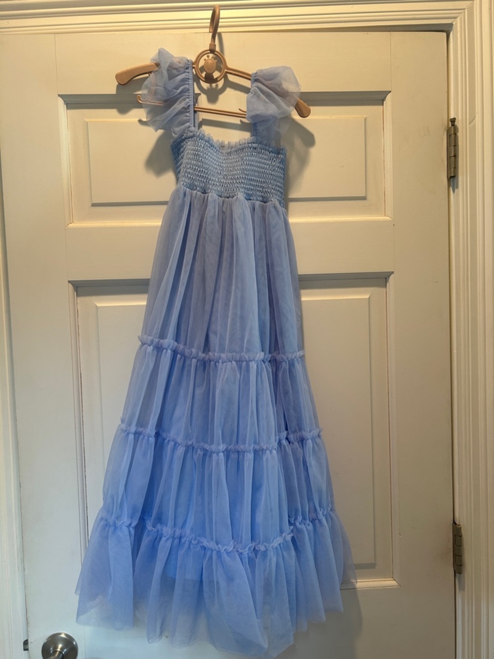 Girls' Light Blue Ruffle Tulle Formal Dress